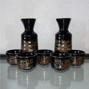 Black Floral Sake Set